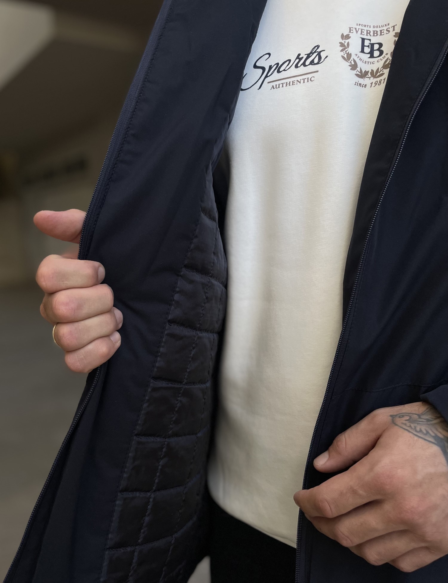 Ανδρικό μπλε μπουφάν ίσιο με κουκούλα Plus Size EP472 φωτογραφία